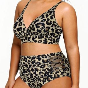 Swimsuit- leopard print with sheer detailing on sides